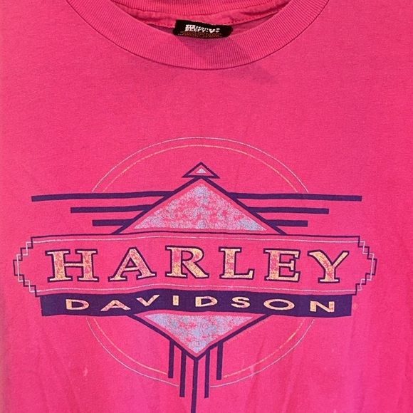 Rare 1994 Vintage HARLEY DAVIDSON Pink SINGLE STITCH Hanes Beefy TShirt SS - Picture 1 of 10